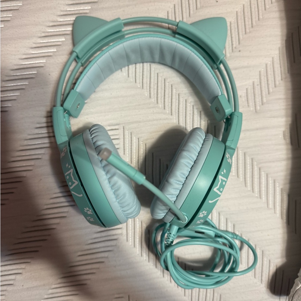 Cute Cat Ear Headphones in Mint Green by SOMiC